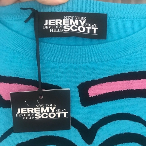 Authentic Jeremy Scott Blue Knit Cartoon Monster Face Dress - Picture 7 of 8